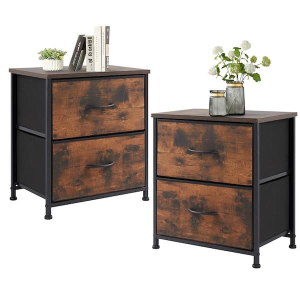 WONDER COMFORT Rustic Brown 2 Fabric Drawer Nightstand Small Dresser Bedroom End Table for Closet, Entryway (2 Pack)