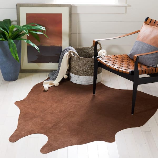 Suede Cowhide 5 ft. x 7 ft. Light Brown Solid Color Area Rug
