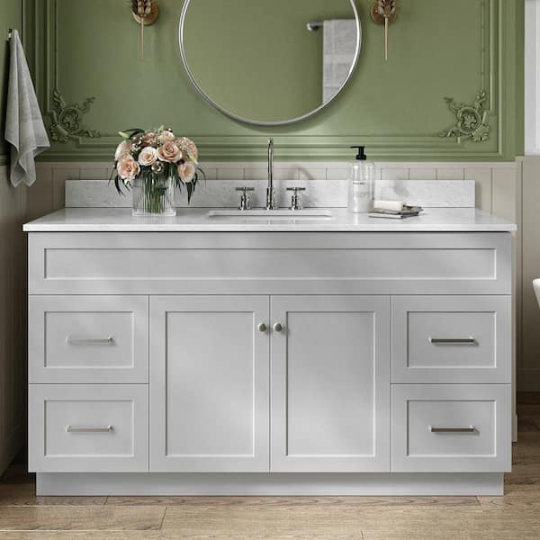 ARIEL Hamlet 61 in. W x 22 in. D x 35.25 in. H Bath Vanity in Grey with Carrara Marble Vanity Top