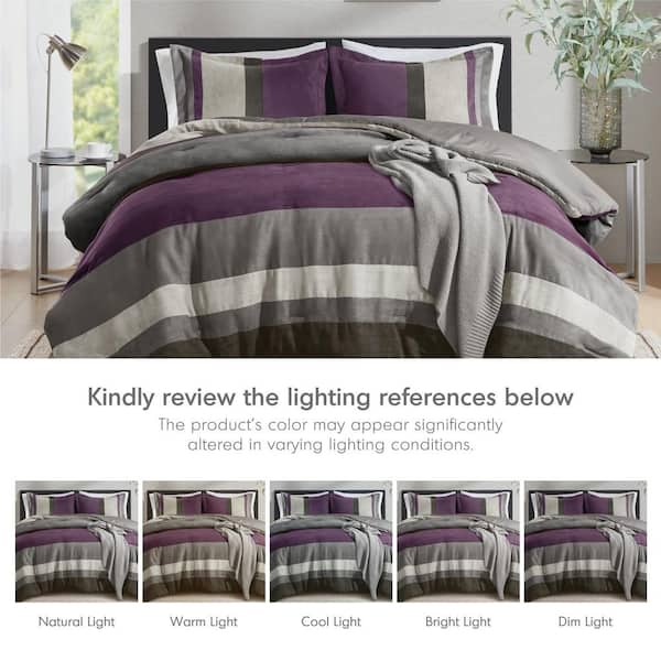 Boulder Stripe 3-Piece Purple Microfiber Full/Queen Comforter Set