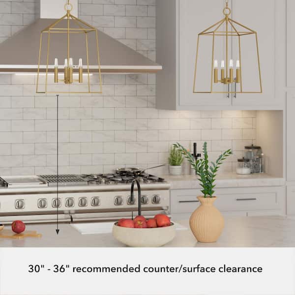Hunter Fair Oaks 4-Light Luxe Gold Lantern Linear Chandelier for Kitchen Island with No Bulbs Included