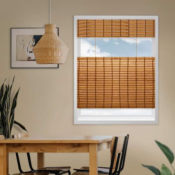 Natural Woven Top Down Bottom Up Cordless Bamboo Roman Shades for Windows, 57 in. W x 60 in. L, Honey Wheat