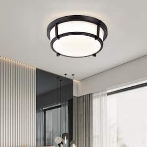 13 in. Black Dimmable 20-Watt Selectable LED Flush Mount 3000K/4000K/5000K with Acrylic Shade