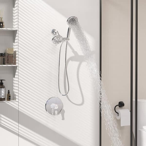 Single Handle 6-Spray Shower Faucet 1.8 GPM with Adjustable Flow Rate Round Wall Mount in. Chrome (Valve Included)