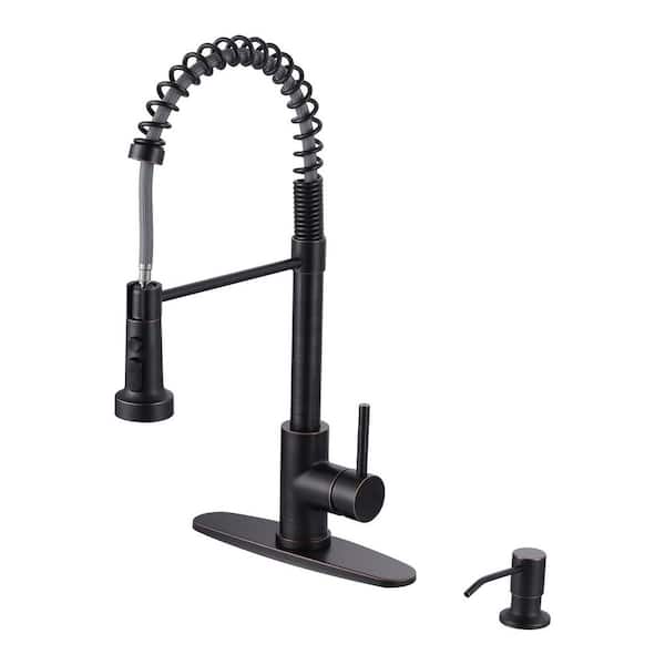 20.3 in. Single Handle Pull Down Kitchen Faucet with Soap Dispenser and 360° Spout Swivel in Oil Rubbed Bronze