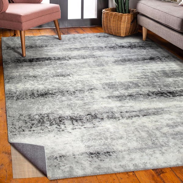 Leick Home Zielle in Watercolor Gray 7 ft. 10 in. x 10 ft. with Rug Pad Area Rug