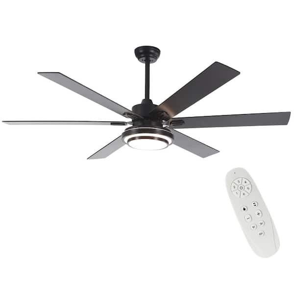 62 in. Integrated LED Indoor/Outdoor Black Windmill Ceiling Fan with DC Motor, Remote Control and  type of Downrod Mount