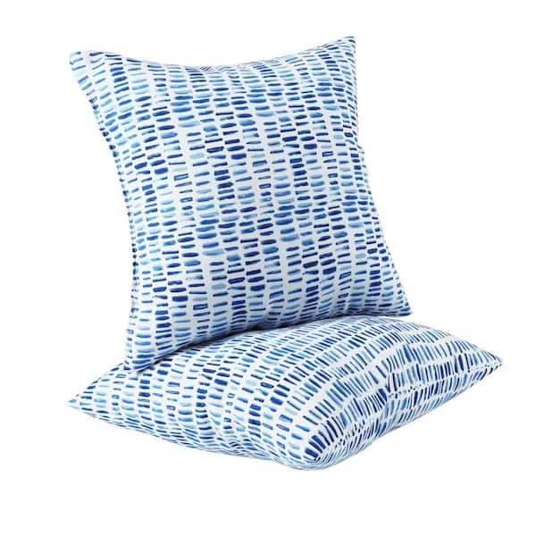 Blue Outdoor Throw Pillows of 2 Pillows Included Simulated Straw Weaving Strip