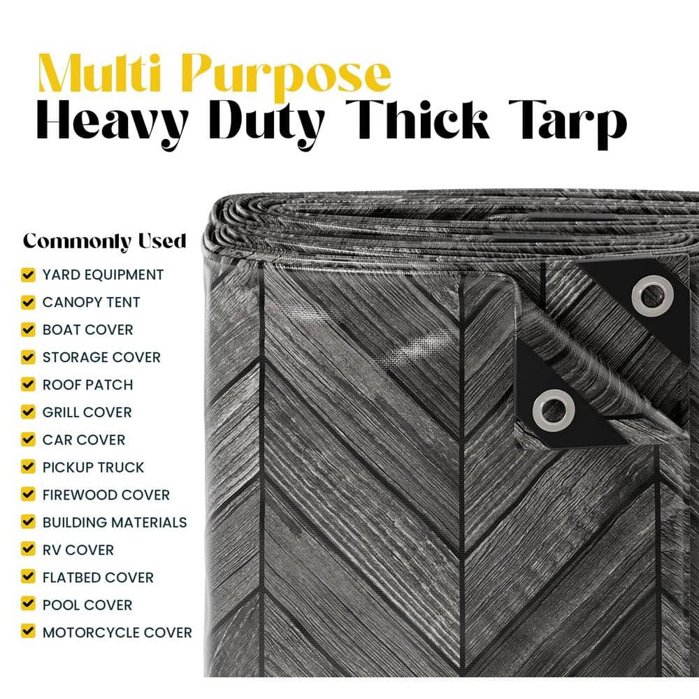 12' x 20' Grey Wood Print Heavy Duty Tarp