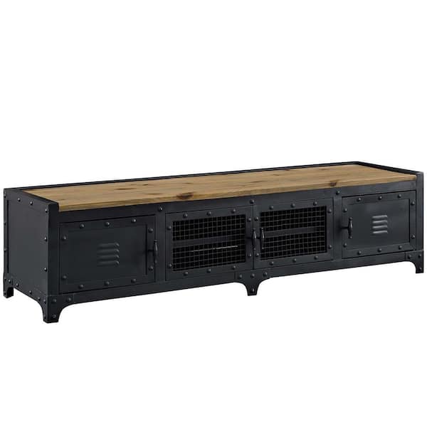 MODWAY Dungeon 63 in. Black Metal TV Stand Fits TVs Up to 60 in. with Storage Doors