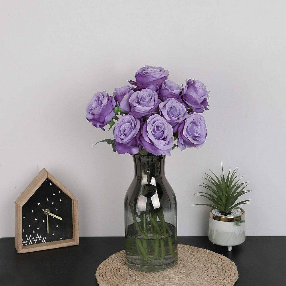 Fake Purple Roses 19.5 in. Purple Indoor Artificial Rose Flower(Set of 20), Gradient ...
