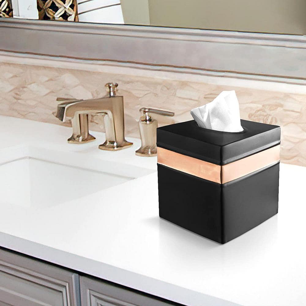 Handcrafted Black and Copper Metal Square Tissue Box Cover