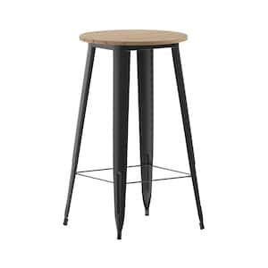 24 in. Round Brown/Black Plastic 4-Leg Dining Table with Steel Frame (Seats-2)