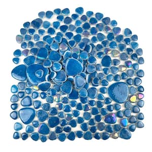 Glass Tile LOVE Eternal 12 in. X 12 in. Dark Blue Pebble Glossy Glass Mosaic Tile for Wall/Floor (10.76 sq. ft./case)