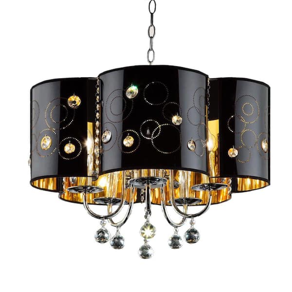 ORE International Starry Night 5-Light Black/Silver Steel Ceiling Lamp