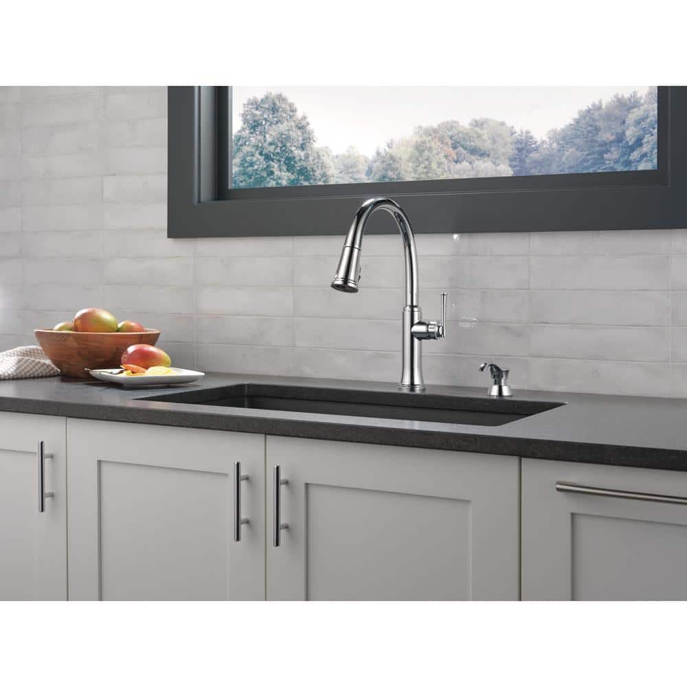 Chrome Single-Handle Pull Down Kitchen Faucet with Soap Dispenser