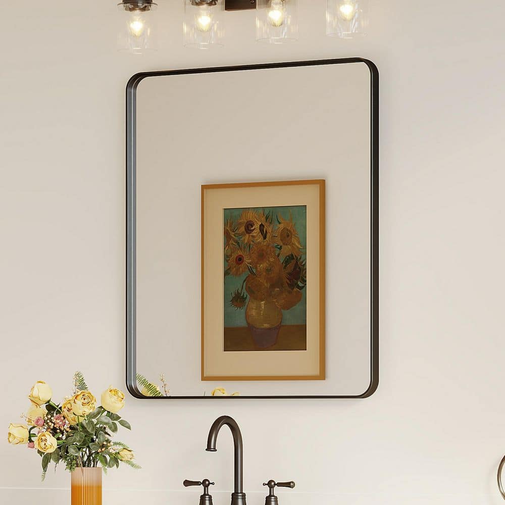 36 in. W x 30 in. H Rectangular Aluminum Framed Wall Bathroom Vanity Mirror in Black price history on PriceWatchPro