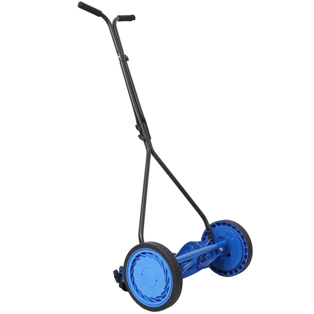 16 in. Blue Steel Push Lawn Mower, Push Reel Lawn Mower
