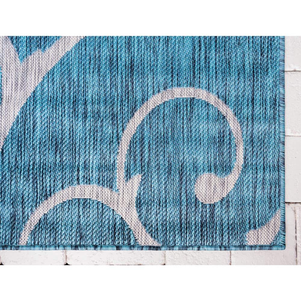 Teal Blue Synthetic 9' x 12' Easy-Care Outdoor Area Rug