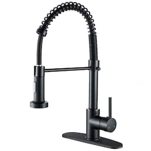 Springs Single-Handle Pull-Down Sprayer Kitchen Faucet with Deckplate Included in Matte Black