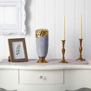 11.5 in. Regal Stone Vase with Gold Accents