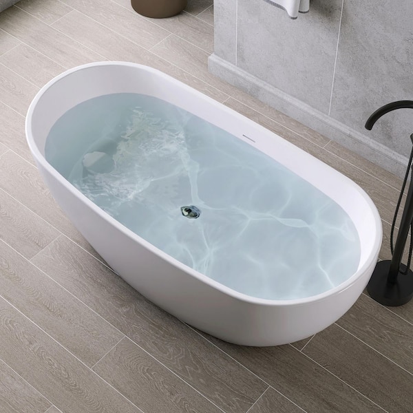 65 in. x 32 in. Acrylic Flatbottom Freestanding Soaking Bathtub in White