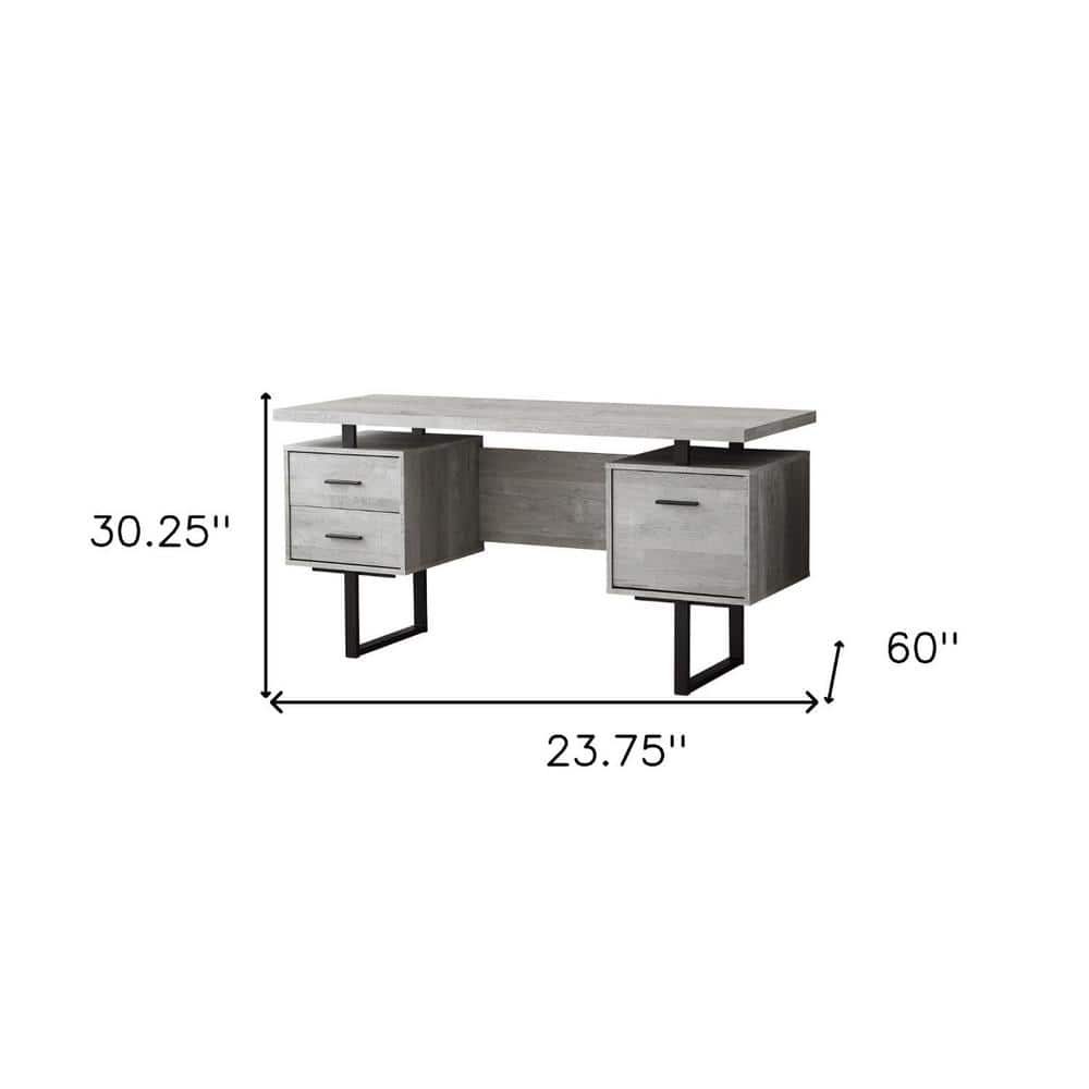 Gray Reclaimed Wood 60" Desk with Drawers and Filing Cabinet