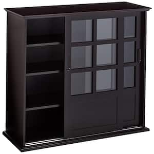 SignatureHome Finish Espresso Material Wood Mignon Cabinet With Glass Doors and 3 Shelves Dimensions: 40"W x 16"L x 36"H