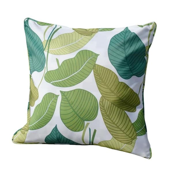 16.54 in. L Green Leaf Square Outdoor Throw Pillows without Fringe (2-Pack)