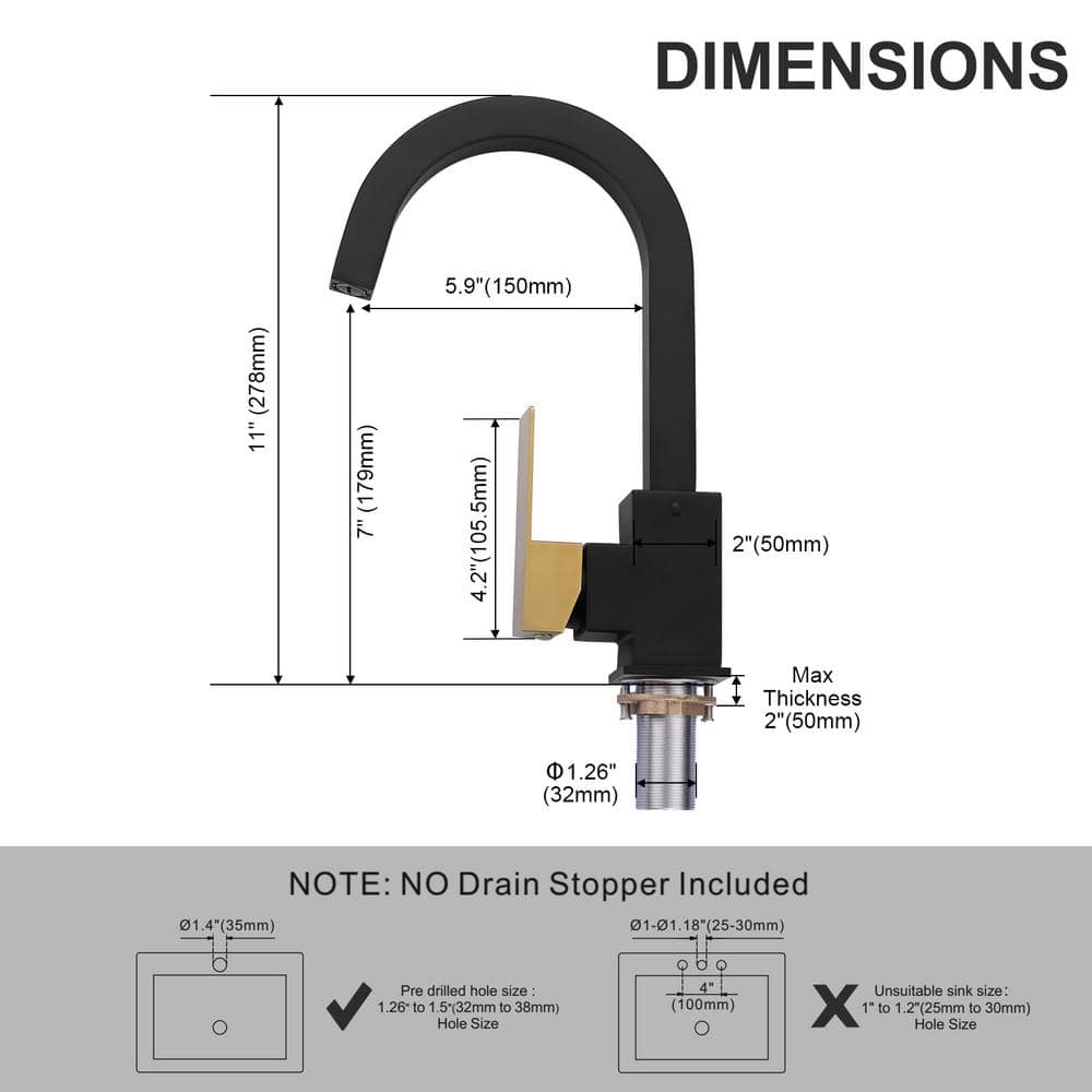 Black and Gold Stainless Steel Single Handle Bar Faucet