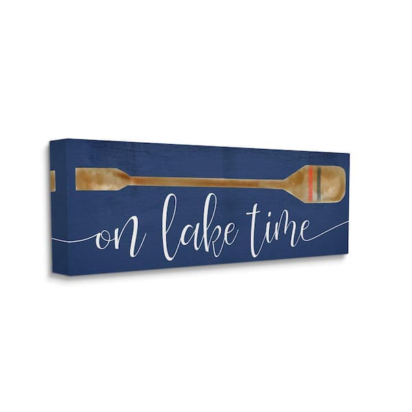 On Lake Time Phrase Boat Oar Over Blue By Daphne Polselli Unframed Print Abstract Wall Art 17 in. x 40 in.