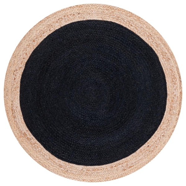 SAFAVIEH Natural Fiber Black/Beige 4 ft. x 4 ft. Woven Ascending Round Area Rug