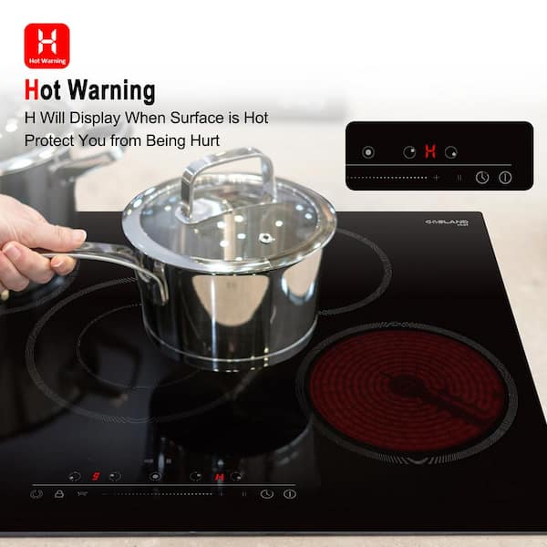 Electric Cooktop Ceramic Stove 4 Burners 30 inch Built-in Countertop  Burners Cooker Satin Glass in Black Touch Sensor Control,Timer,Child Safety