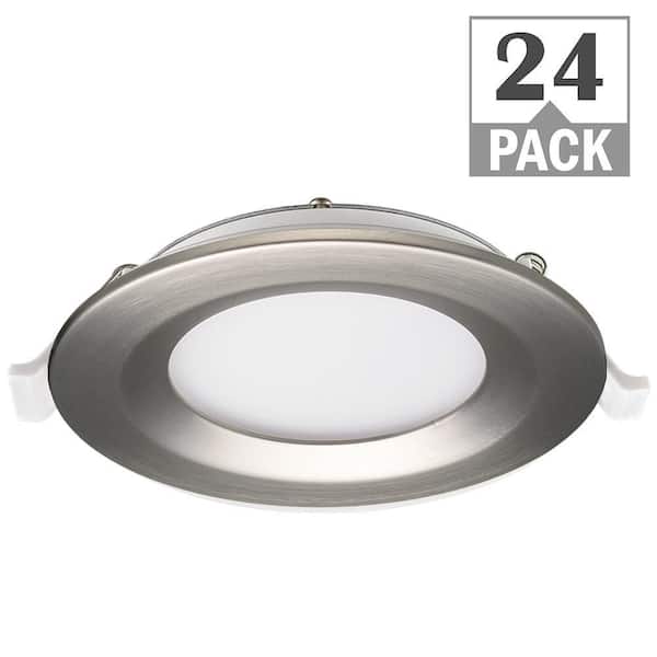 Commercial Electric 4 in. Adjustable CCT Integrated LED Canless Recessed Light Brushed Nickel Trim Kit 650 Lumens Kitchen Bathroom (24-Pack)