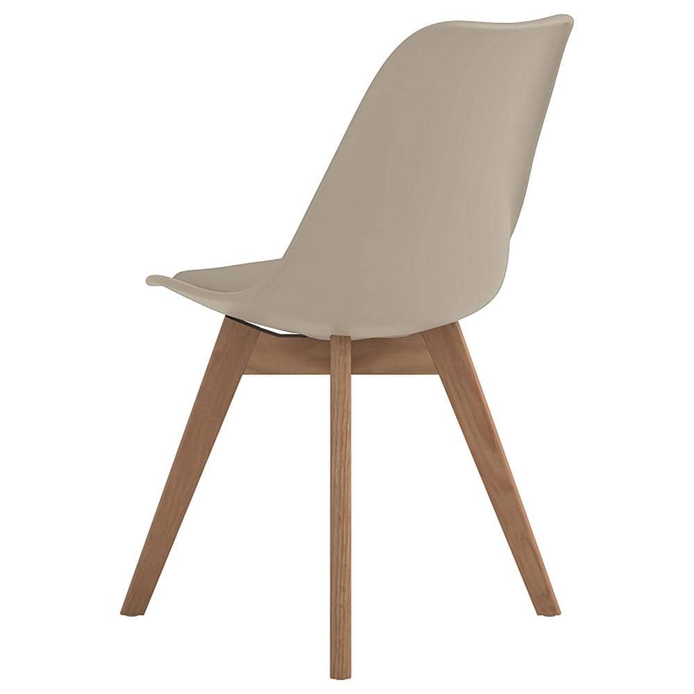 Tan Upholstered Transitional Side Chair with Oak Legs