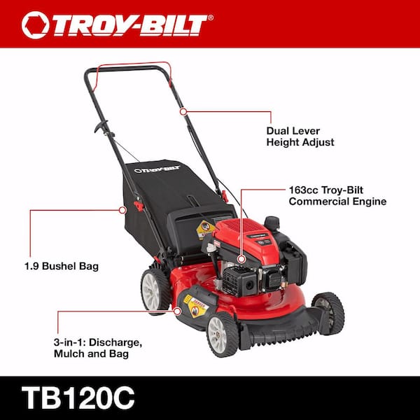 Troy-Bilt 21 in. 163cc OHV Engine Push 3-in-1 Gas Walk Behind Lawn Mower with Tri-Action Cutting System