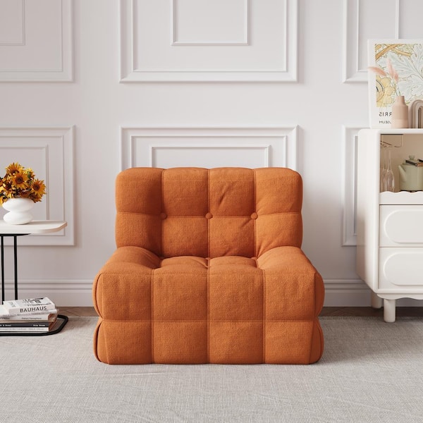 Modern 33.86 in. W Armless Corduroy Fabric Convertible Sleeper Rectangle Sofa in Caramel-1 Seat