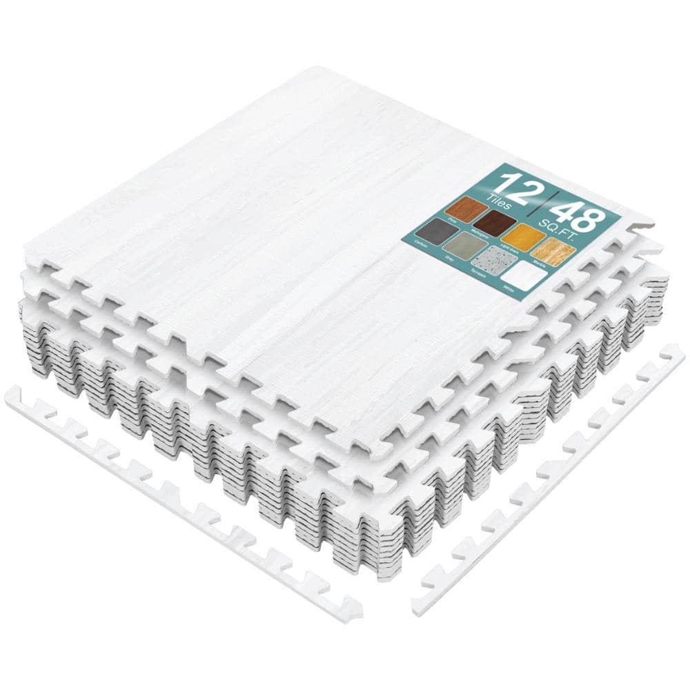 White 24 in. W x 24 in. L x .38 in Thick Foam Gym Flooring Mat (48 sq. ft.), Wood Grain Floor Interlocking Tiles price history on PriceWatchPro