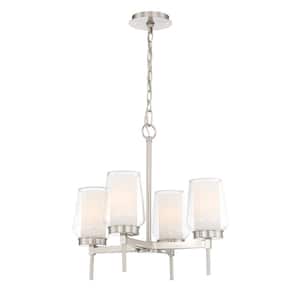 4-Light Brushed Nickel Chandelier with Clear and White Glass Shades