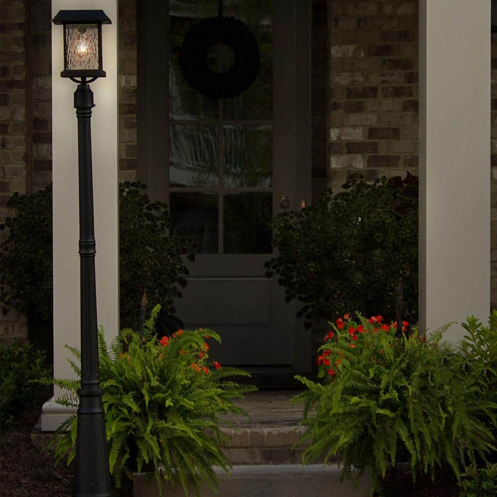 Aspen Black Aluminum Solar Lamp Post with Clear Rain Glass