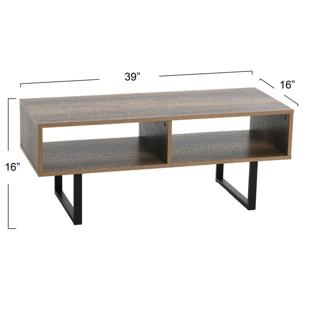 Ashwood and Black Metal Rectangular Coffee Table with Storage