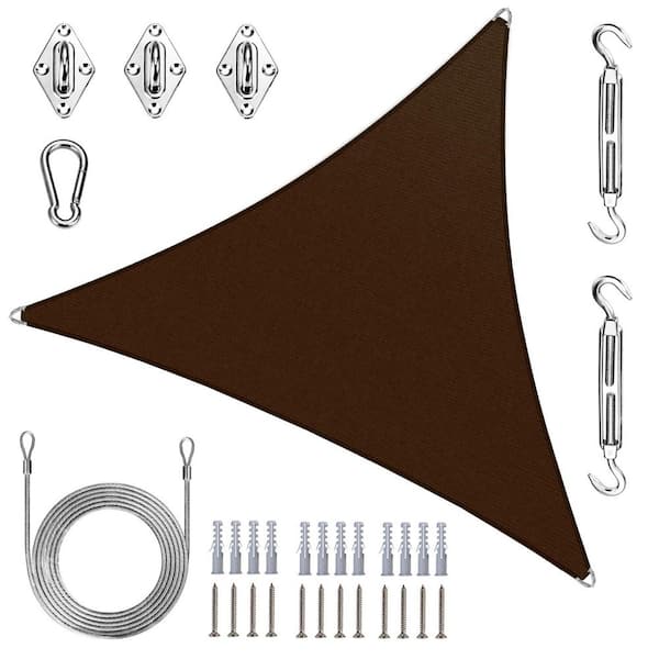 ROYAL SHADE Pro Ring 20 ft. x 20 ft. x 20 ft. Triangle Sun Shade Sail with Hardware Kit and Rope-Brown