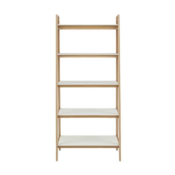 Avalon 73 in. Tall Off-White/Natural Wood Bookcase