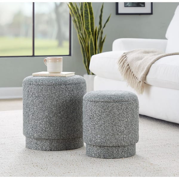 Marla Light Grey Noise Fabric Upholstered Ottoman Set