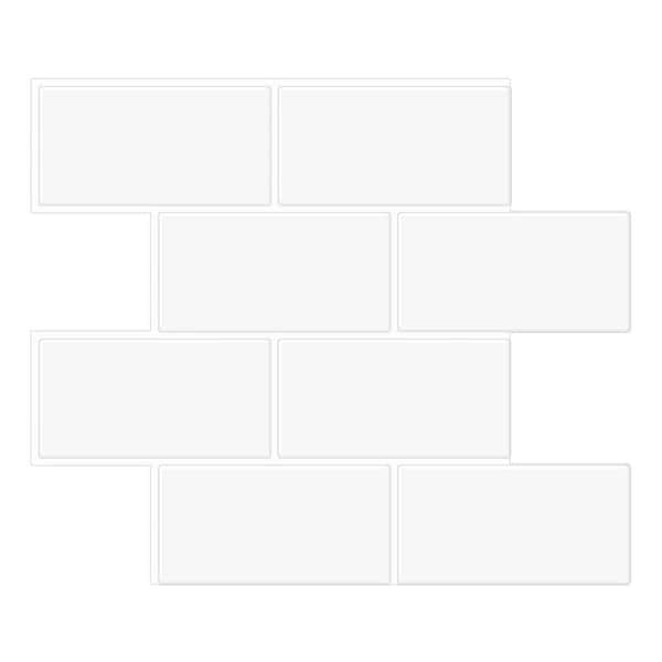 Tic Tac Tiles Thicker Large Subway White 10.6 in. x 12.5 in. PVC Peel and Stick Tile (7.4 sq. ft./10)