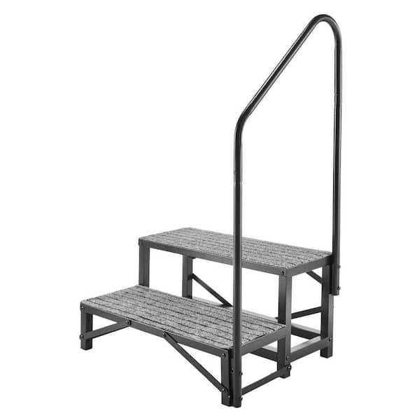 RV Steps with Handrail, 2 Steps, 660 lbs. Load Capacity, Heavy Duty Outdoor RV Stairs with Non-Slip Mat for Elderly&Pets