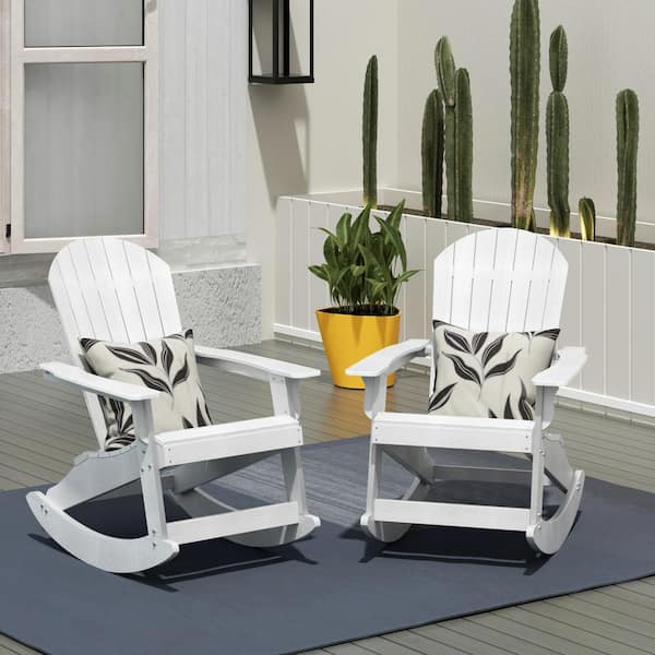 WESTIN OUTDOOR Vineyard White HIPS Plastic Outdoor Patio Adirondack Rocking Chair (Set of 2)