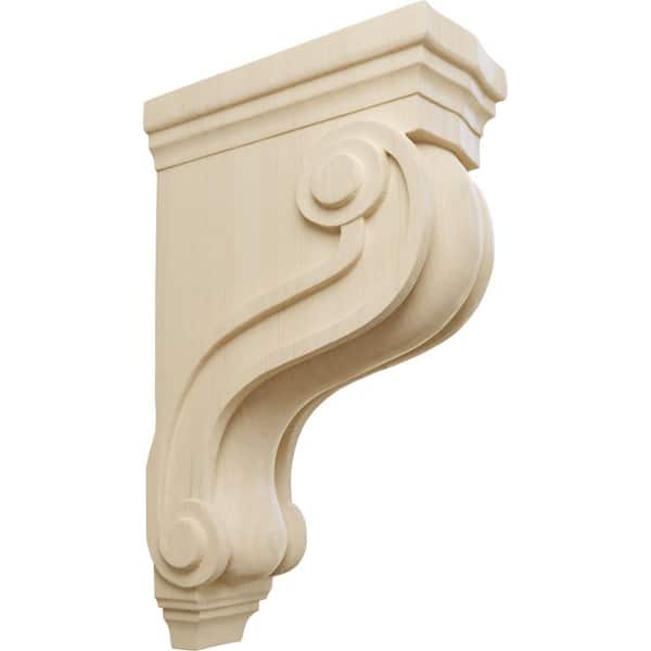 Ekena Millwork 3-7/8 in. x 8 in. x 13 in. Rubberwood Boston Traditional Scroll Corbel