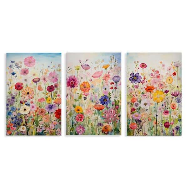 Bold Flower Meadow Horizon by RB 3-Pieces Unframed Nature Graphic Art Print 30 in. x 20 in.