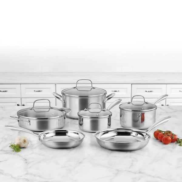 Tri-Ply 10-Piece Stainless Steel Cookware Set with Glass Lids